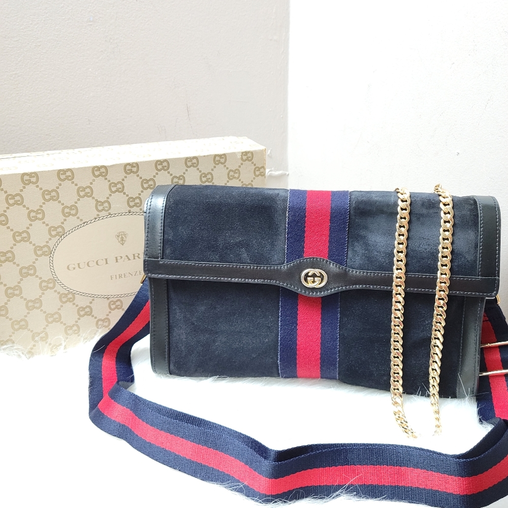 100% Authentic GUCCI VINTAGE suede sherry line bag